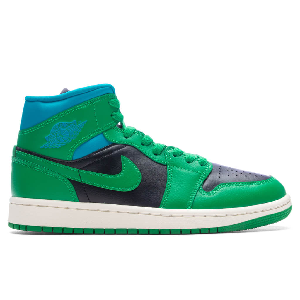 Women's Air Jordan 1 Mid - Black/Lucky Green/Aquatone â Feature