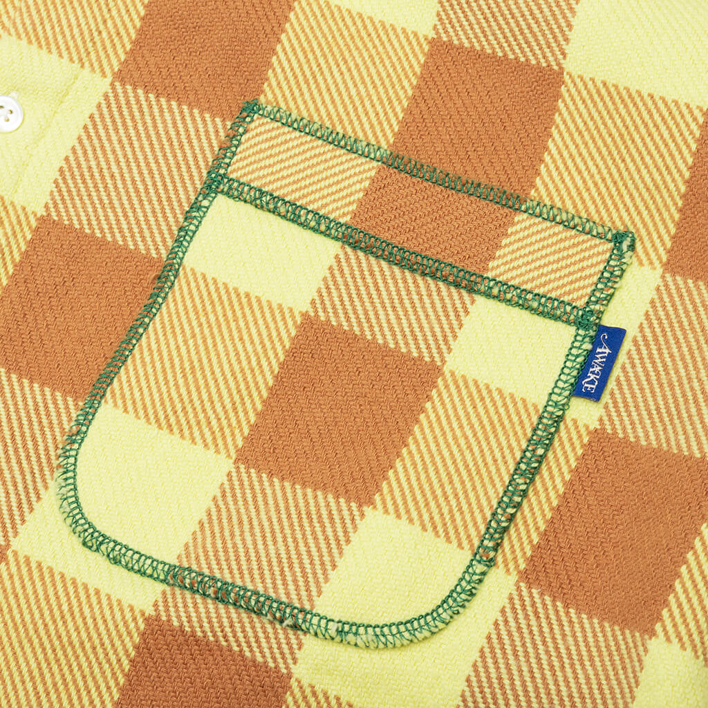 Contrast Stitch Flannel Yellow/Brown Feature