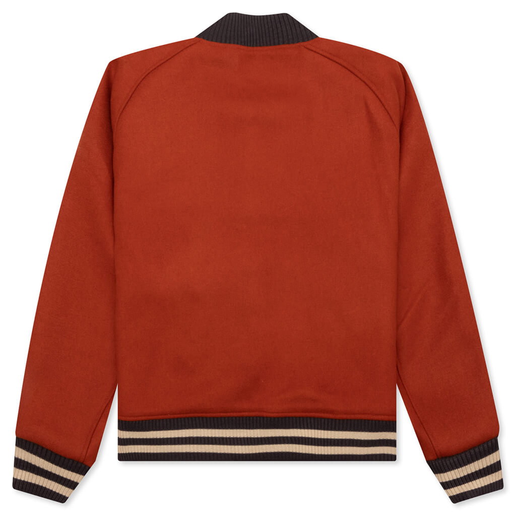 Melton Wool Chenille Logo Varsity Jacket - Rust – Feature