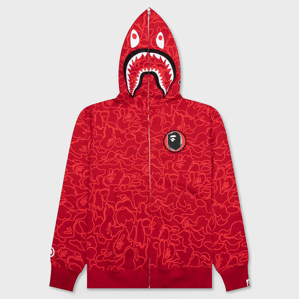 Bape 30th Anniversary Line Camo Shark Full Zip Hoodie - Red – Feature
