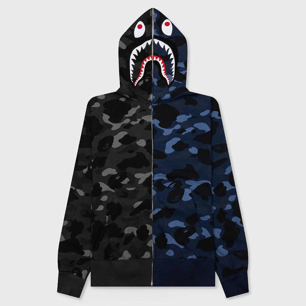 Color Camo Separate Shark Full Zip Hoodie - Black/Navy – Feature