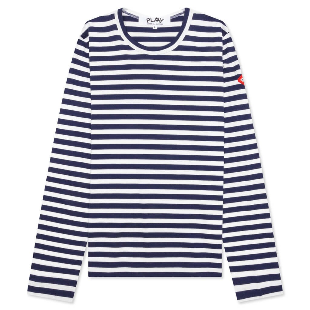 Comme des Garcons PLAY x the Artist Invader Women's Striped L/S Tee -  Blue/White