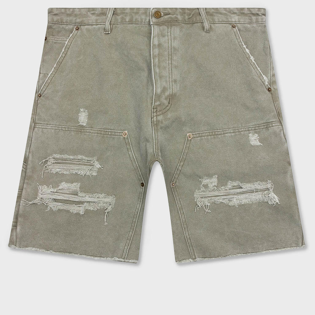 Ryan Double Knee Shorts - Washed Olive – Feature
