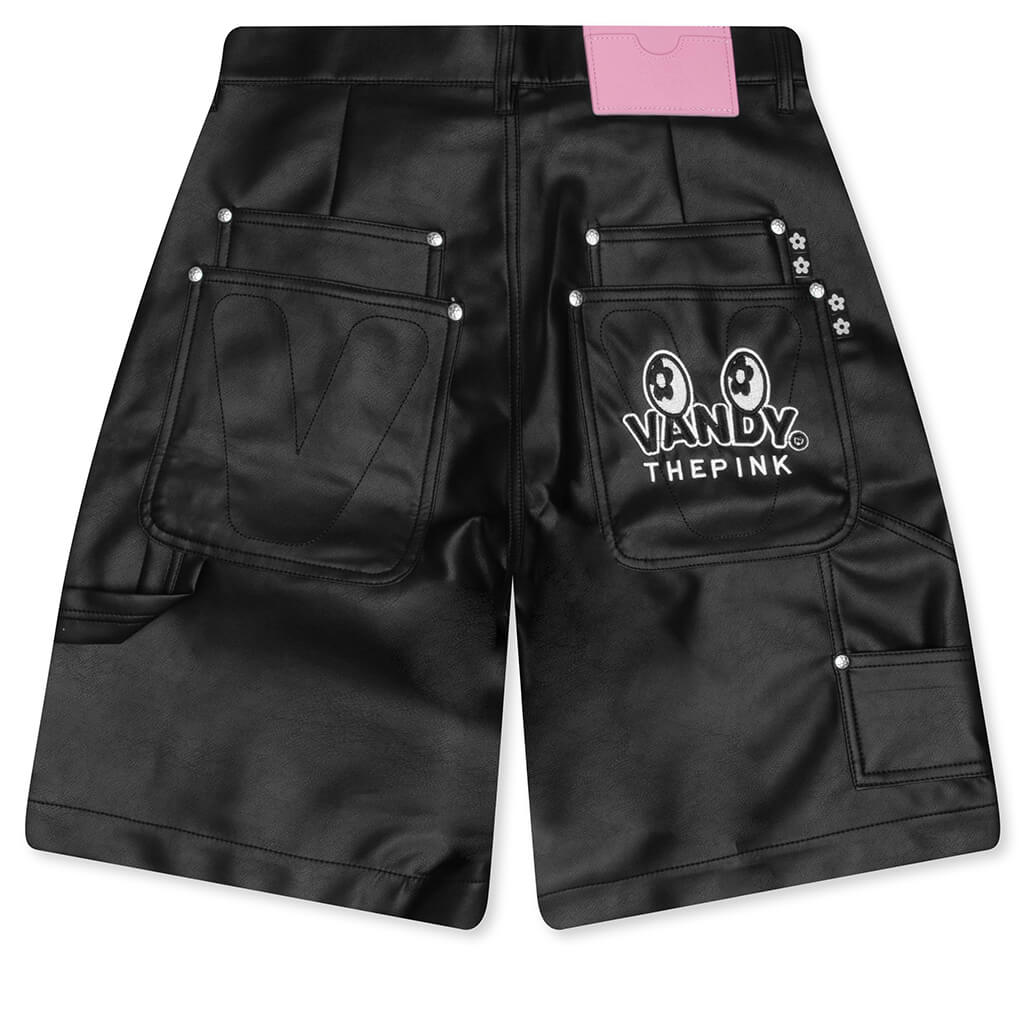 Double Knee Leather Shorts - Black – Feature