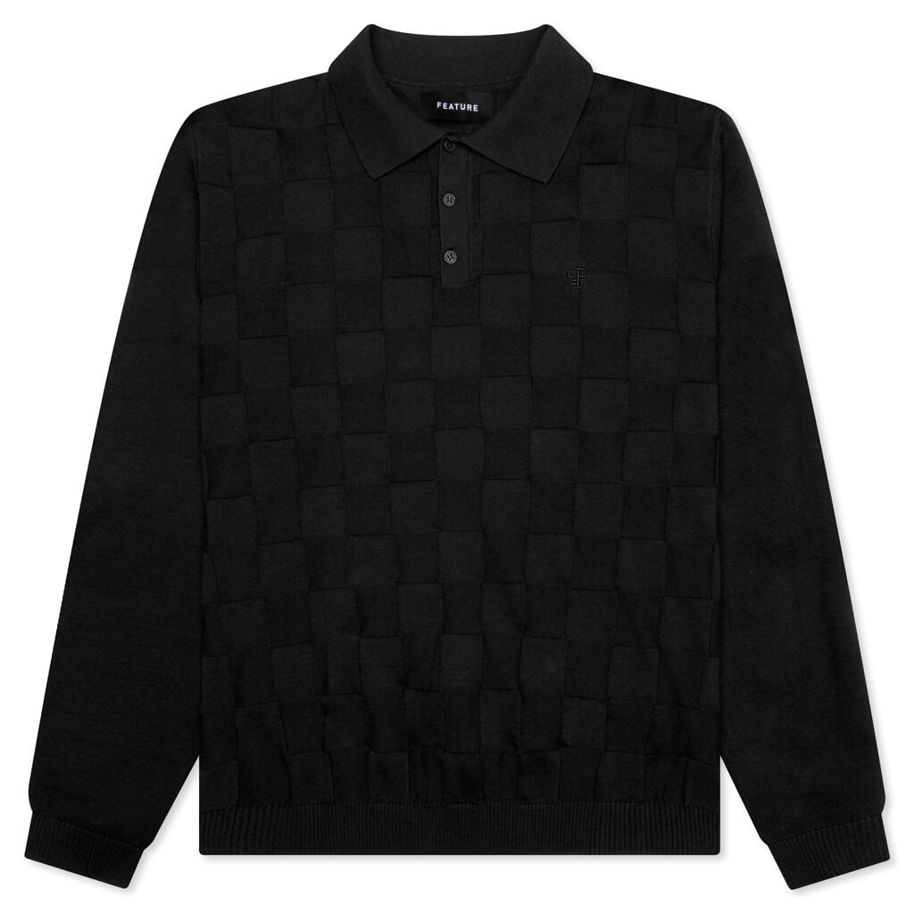 Palmer Checked Long Sleeve Sweater Polo - Tips Black – Feature