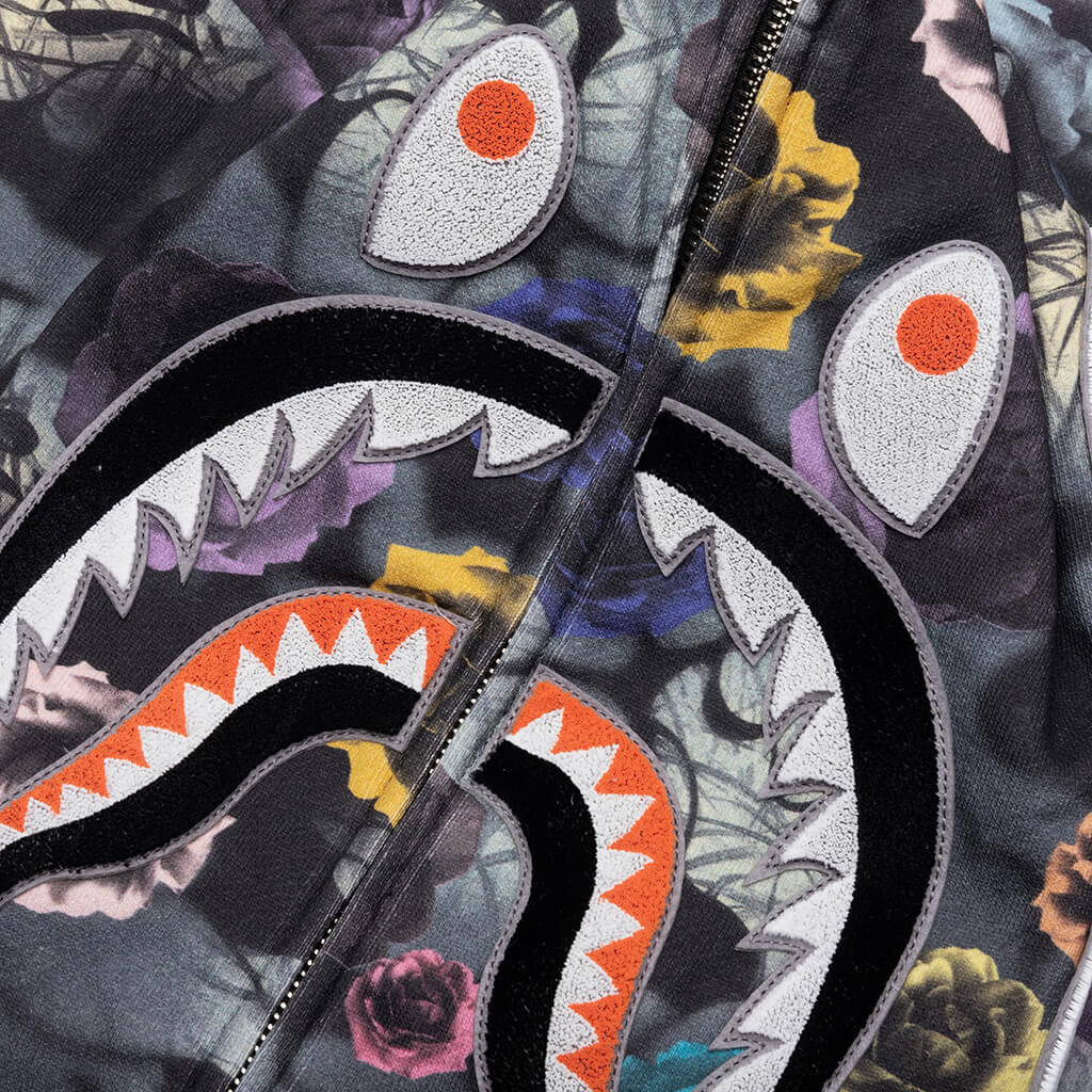 Floral Camo Shark Relaxed Fit Full Zip Hoodie - Black – Feature