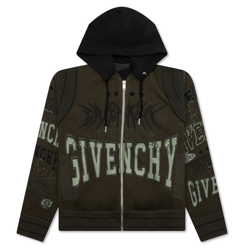 Hooded Varsity Jacket Military Green – Feature - Main Image