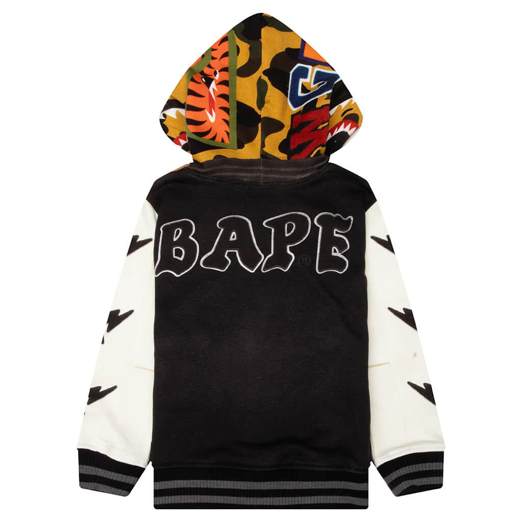Kids 1st Camo Shark Hoodie Print Sweat Varsity Jacket - Black