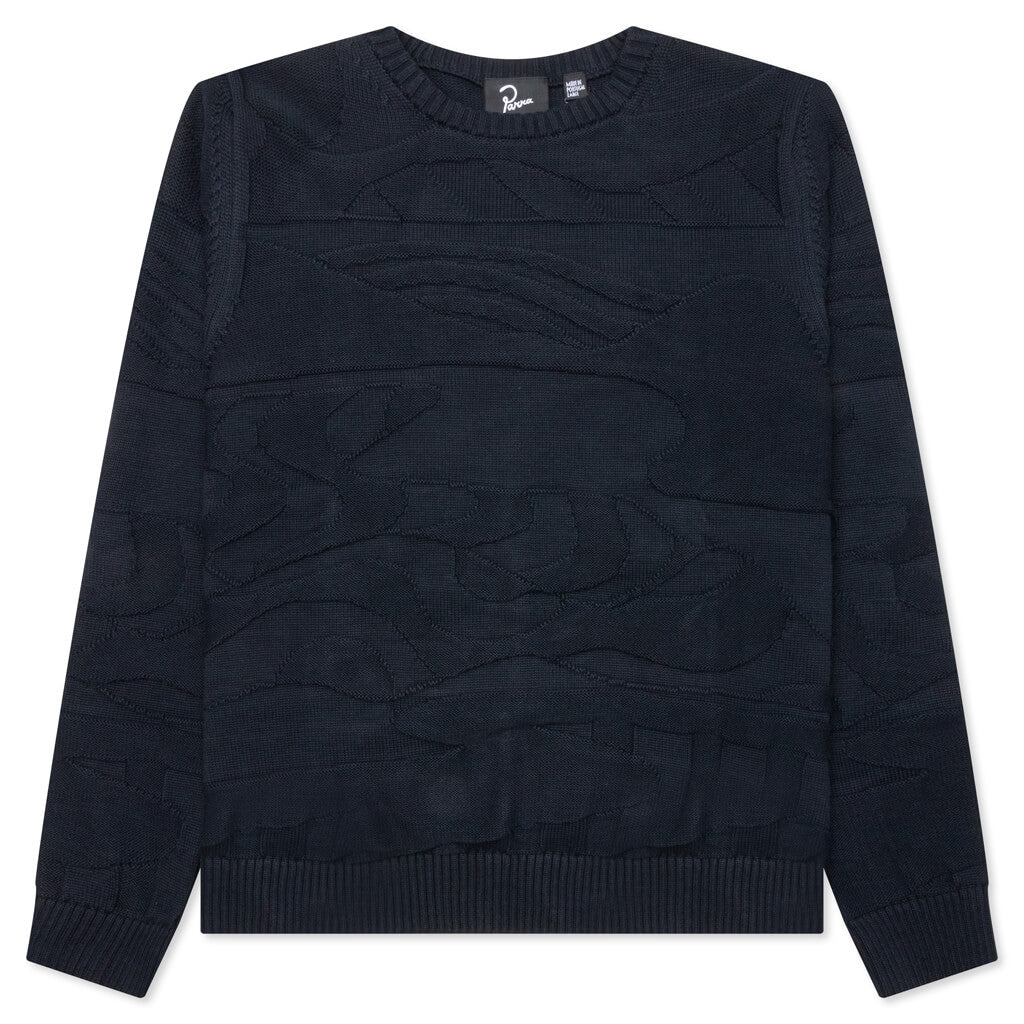 Navy Sheer Knit Printed Pullover