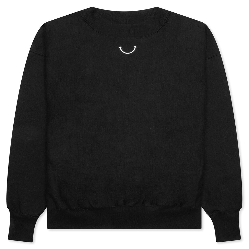 Mock Neck Smile Sweatshirt - Black