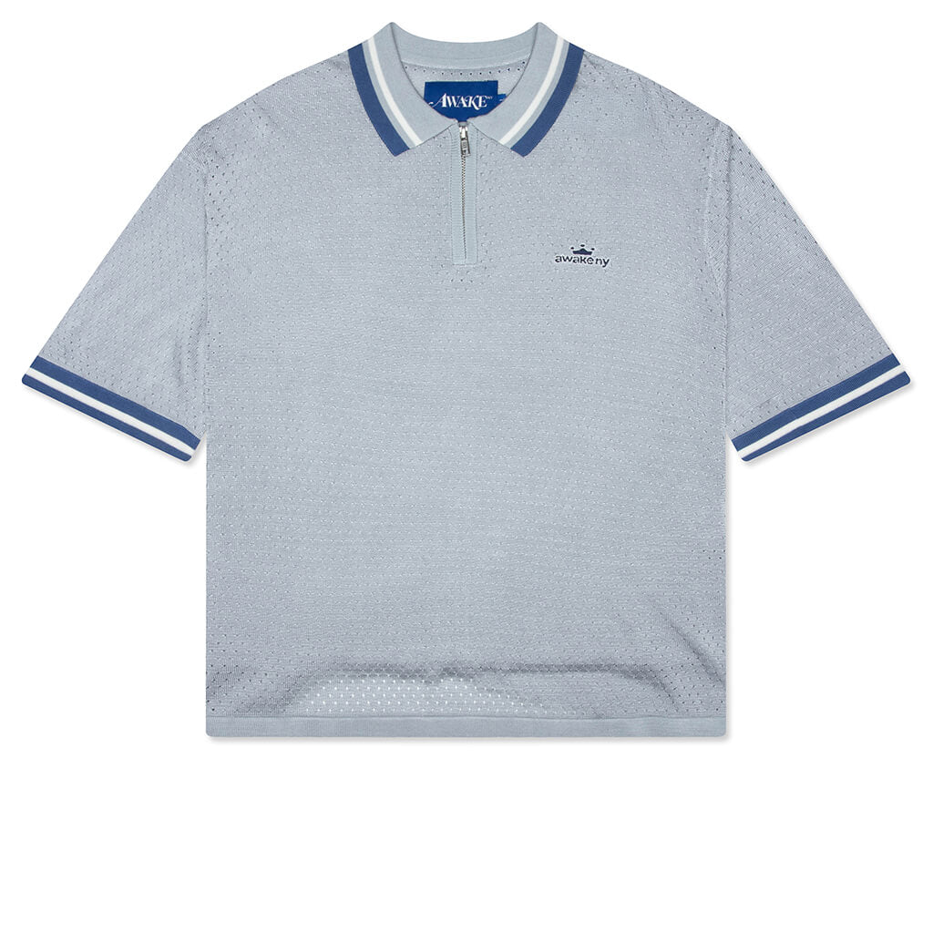 Mesh Zip Polo - Silver – Feature
