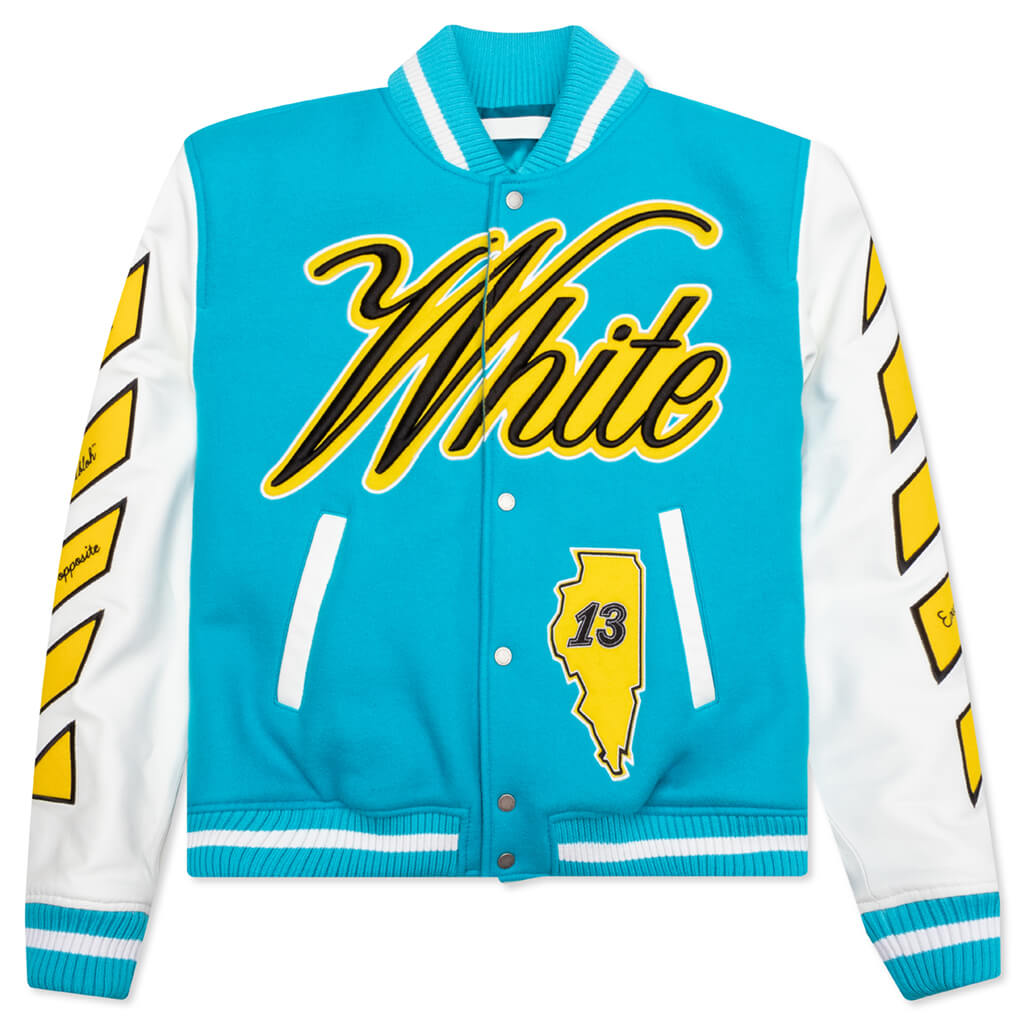Off-White c/o Virgil Abloh Leather Varsity Jacket in Gray for Men