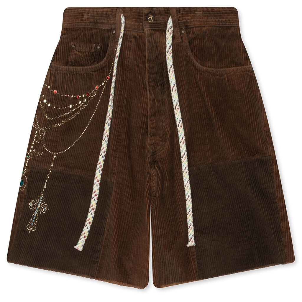 Patchwork Corduroy Shorts - Brown – Feature