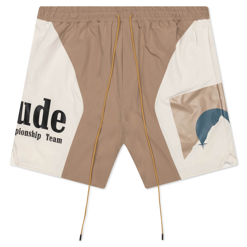RHUDE SENNA FLIGHT TAPERED LOGO-PRINT NYLON DRAWSTRING TROUSERS