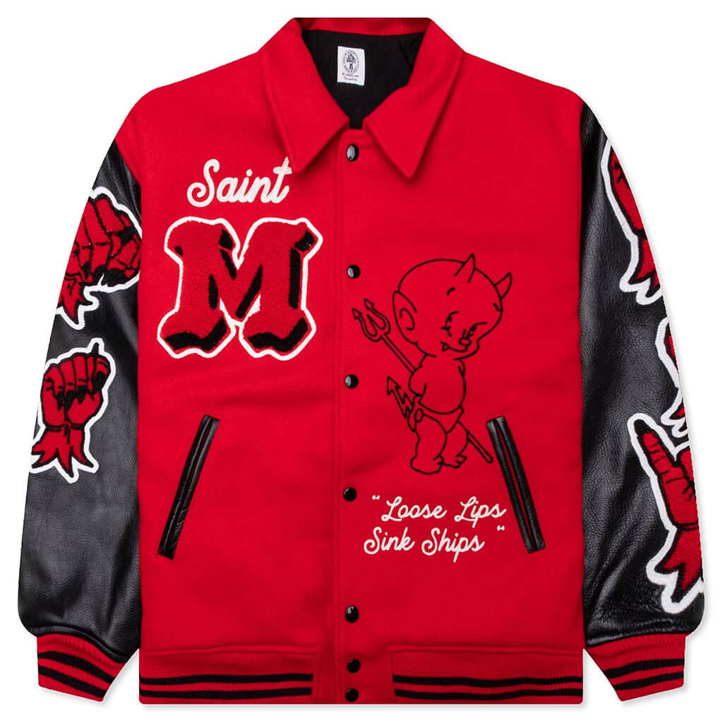 Saint Michael Devil Varsity Jacket - Red – Feature