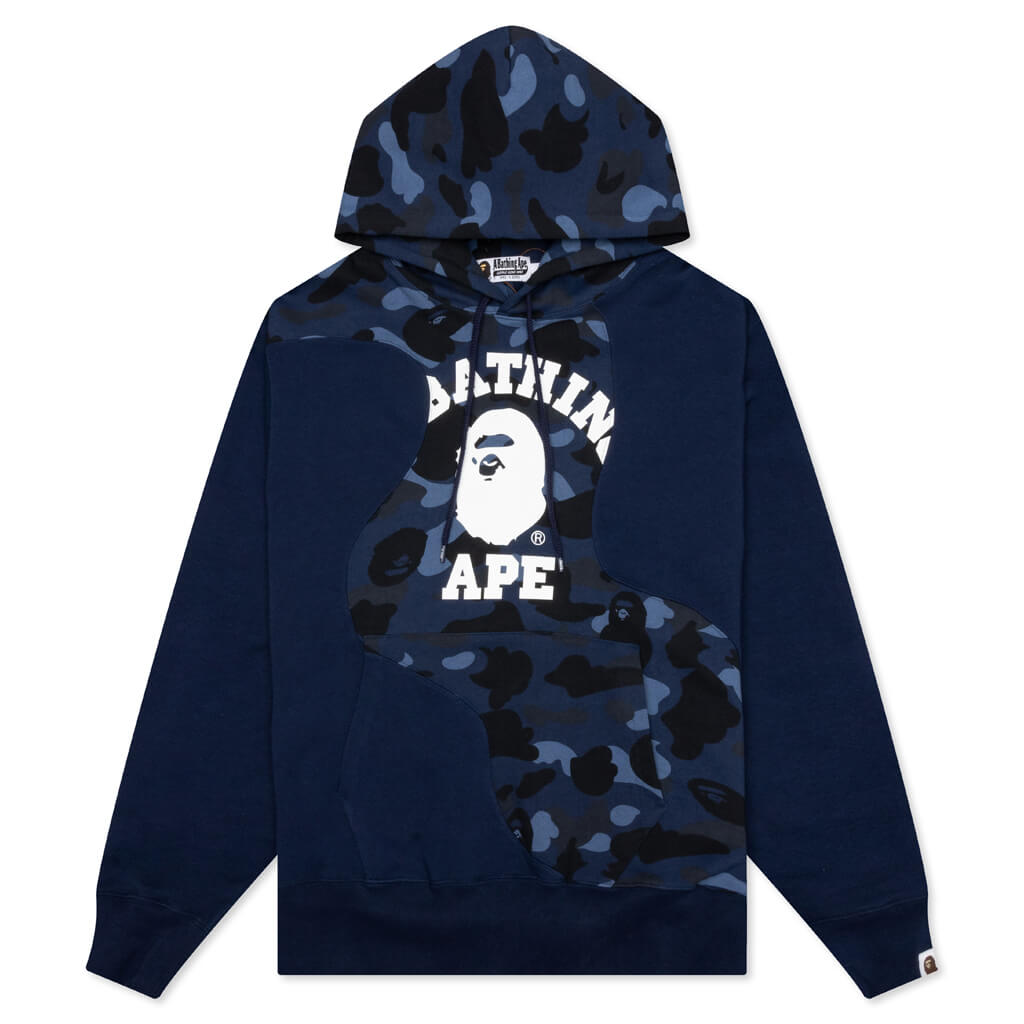 Color Camo College Cutting Relaxed Fit Hoodie - Navy
