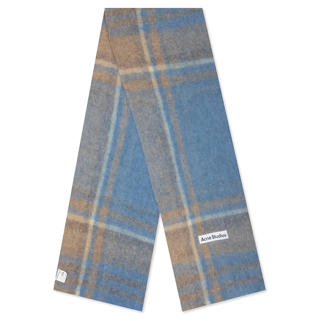 Checked Scarf - Light Blue/Beige