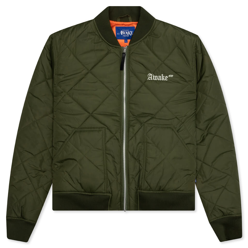 Quilted Patch Bomber Jacket Olive – Feature - Main Image