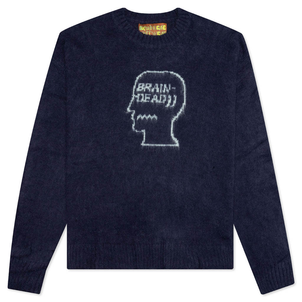 Logohead Pile Crewneck Sweater Navy Feature