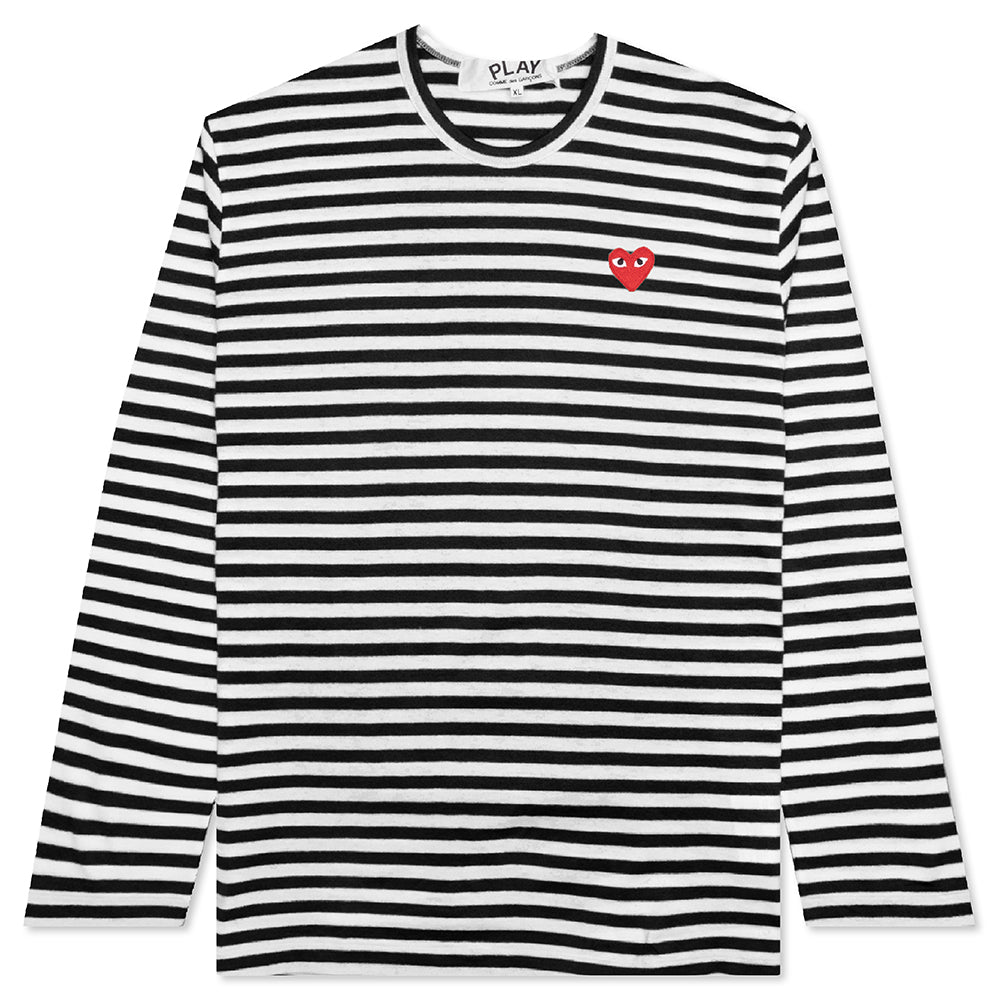 Striped Big Heart Long Sleeve T-Shirt - Black/White