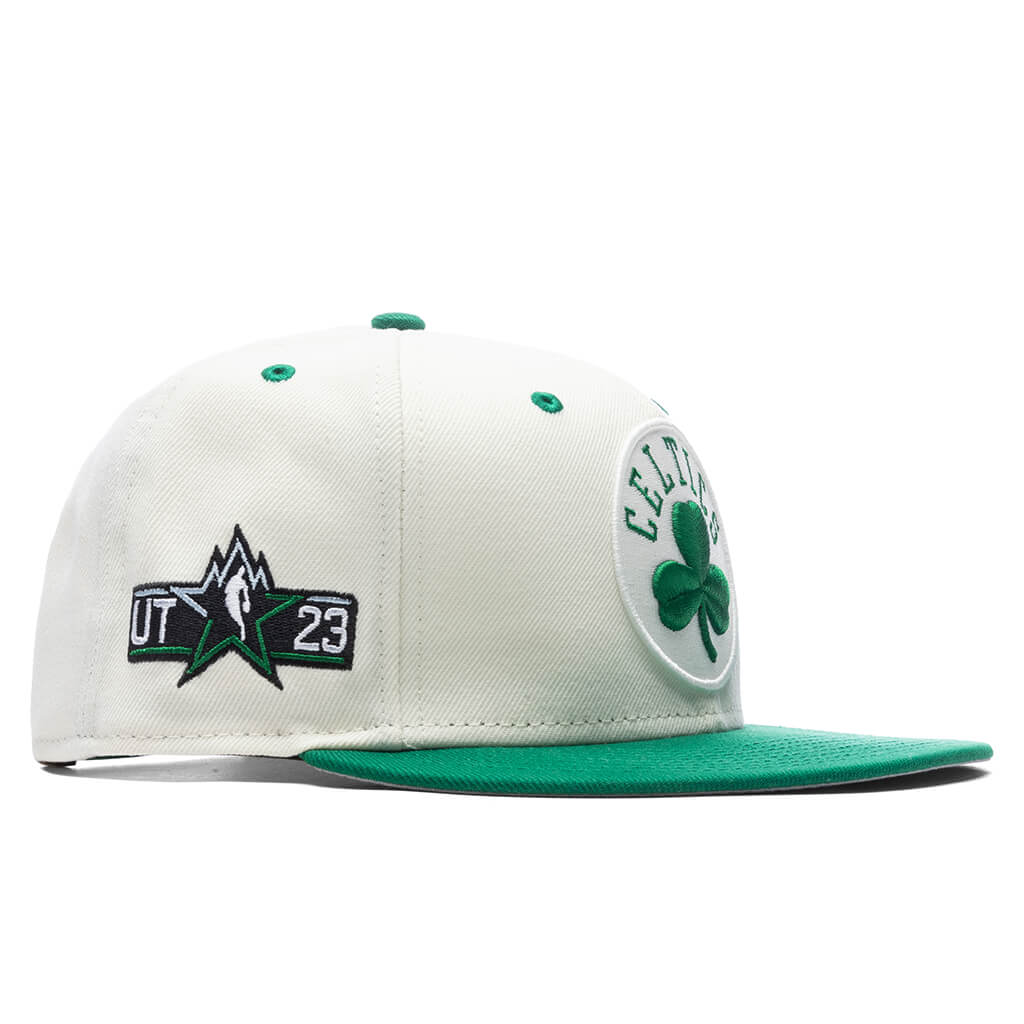 Boston Celtics New Era Throwback Satin 59FIFTY Fitted Hat - White