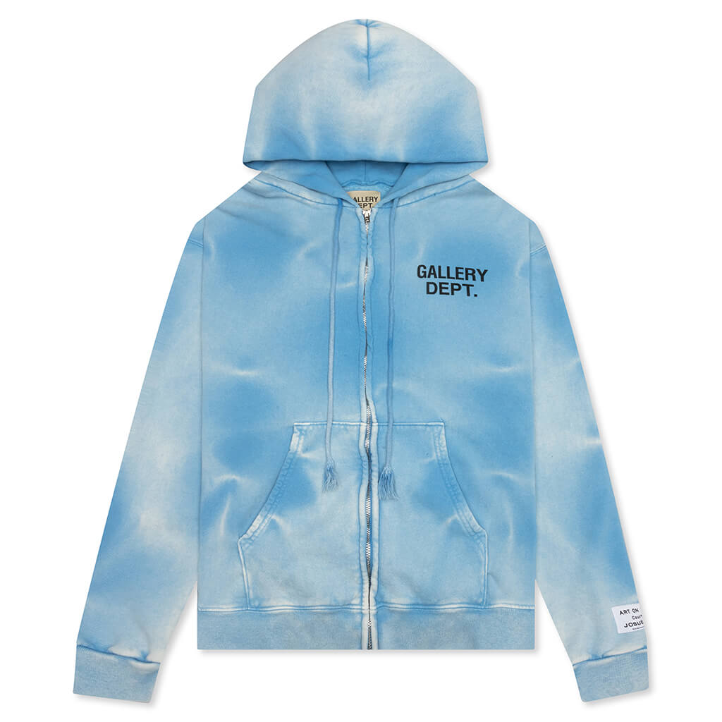 Sun Faded English Zip Hoodie - Blue