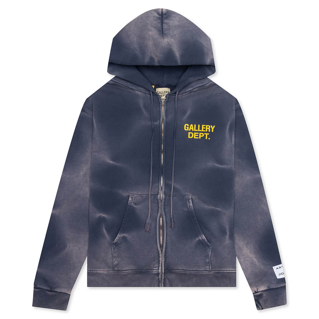 Sun Faded English Zip Hoodie - Navy