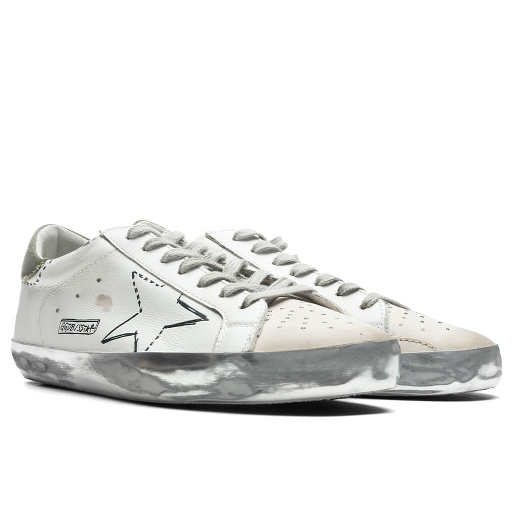 Golden Goose - Men's Ball Star in White Nappa Leather with Green Leather Star and Heel Tab, Man, Size: 44