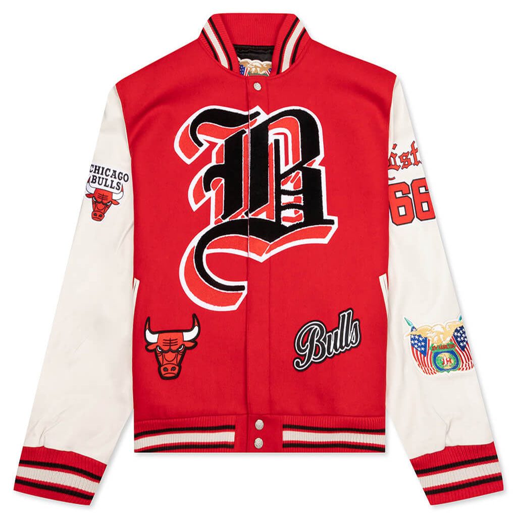 NBA Red White Chicago Bulls Varsity Jacket - Maker of Jacket