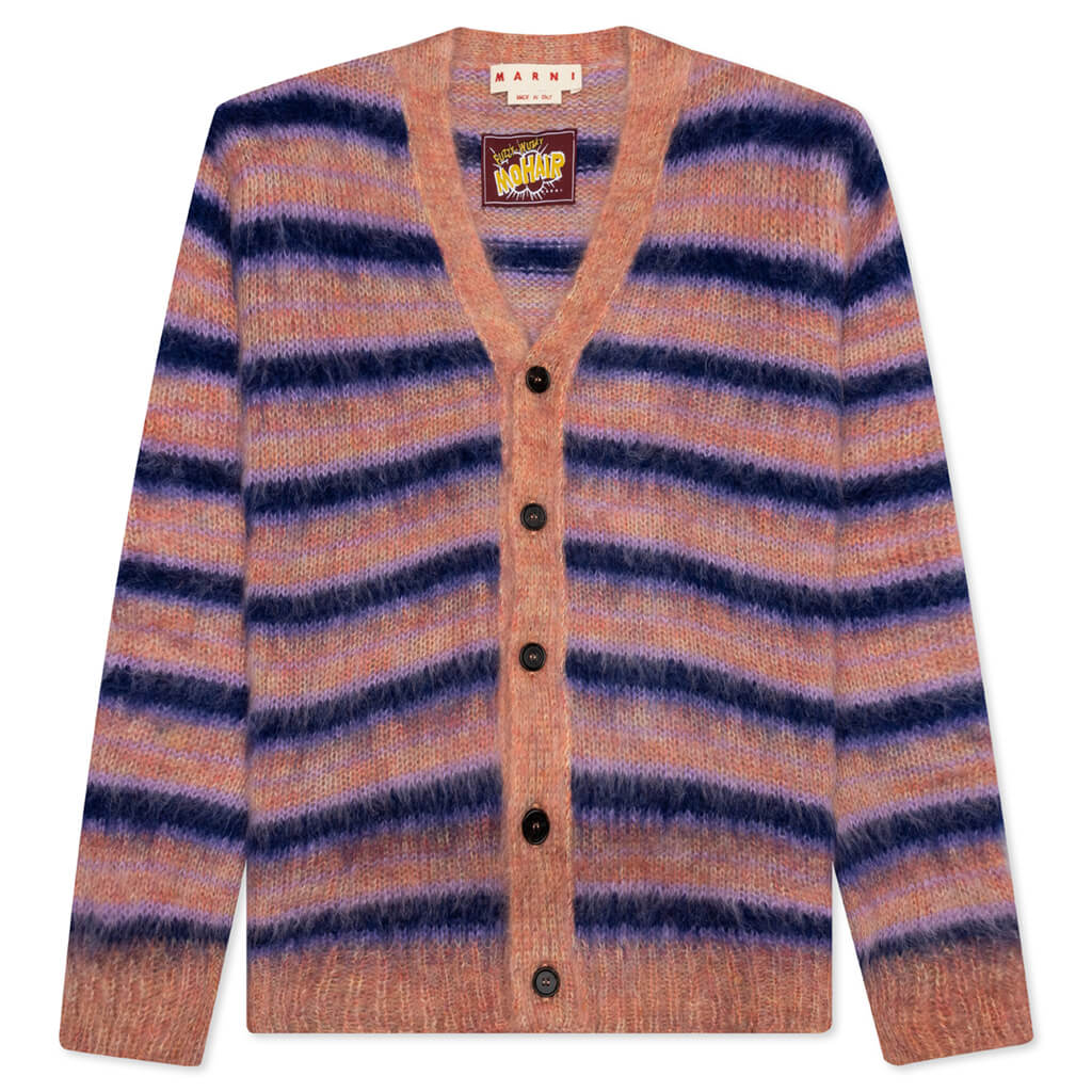 V Neck Mohair Stripe Cardigan   Apricot – Feature
