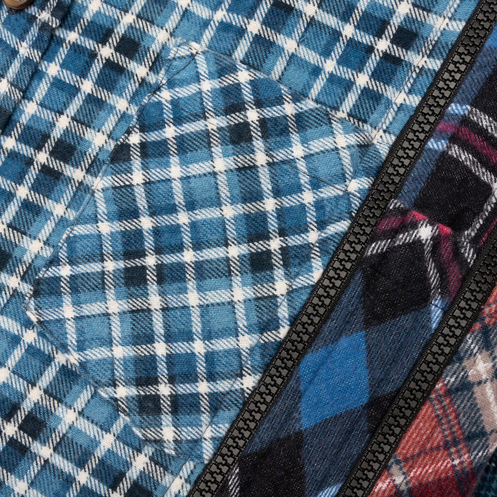 7 Cuts Zipped Wide Flannel Shirt - Blue/White – Feature