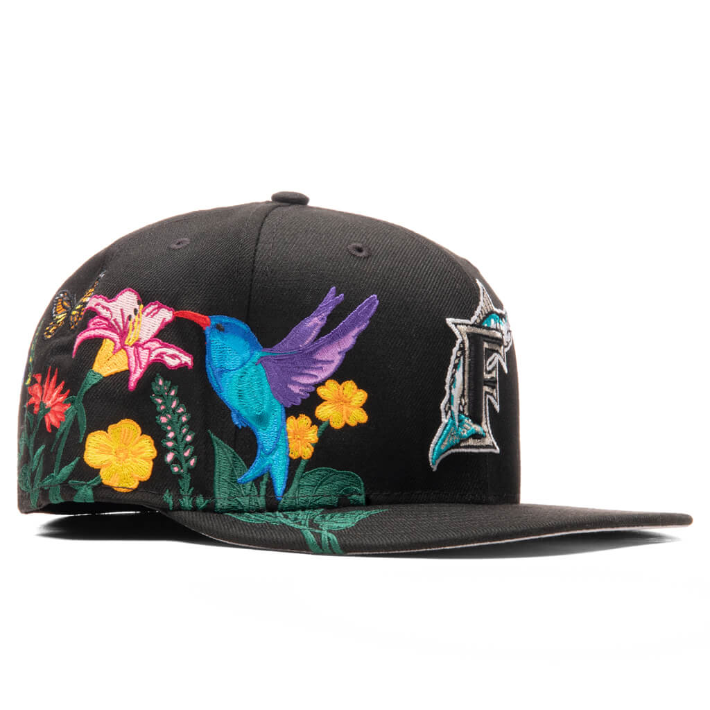 Men's Florida Marlins New Era Black Blooming 59FIFTY Fitted Hat