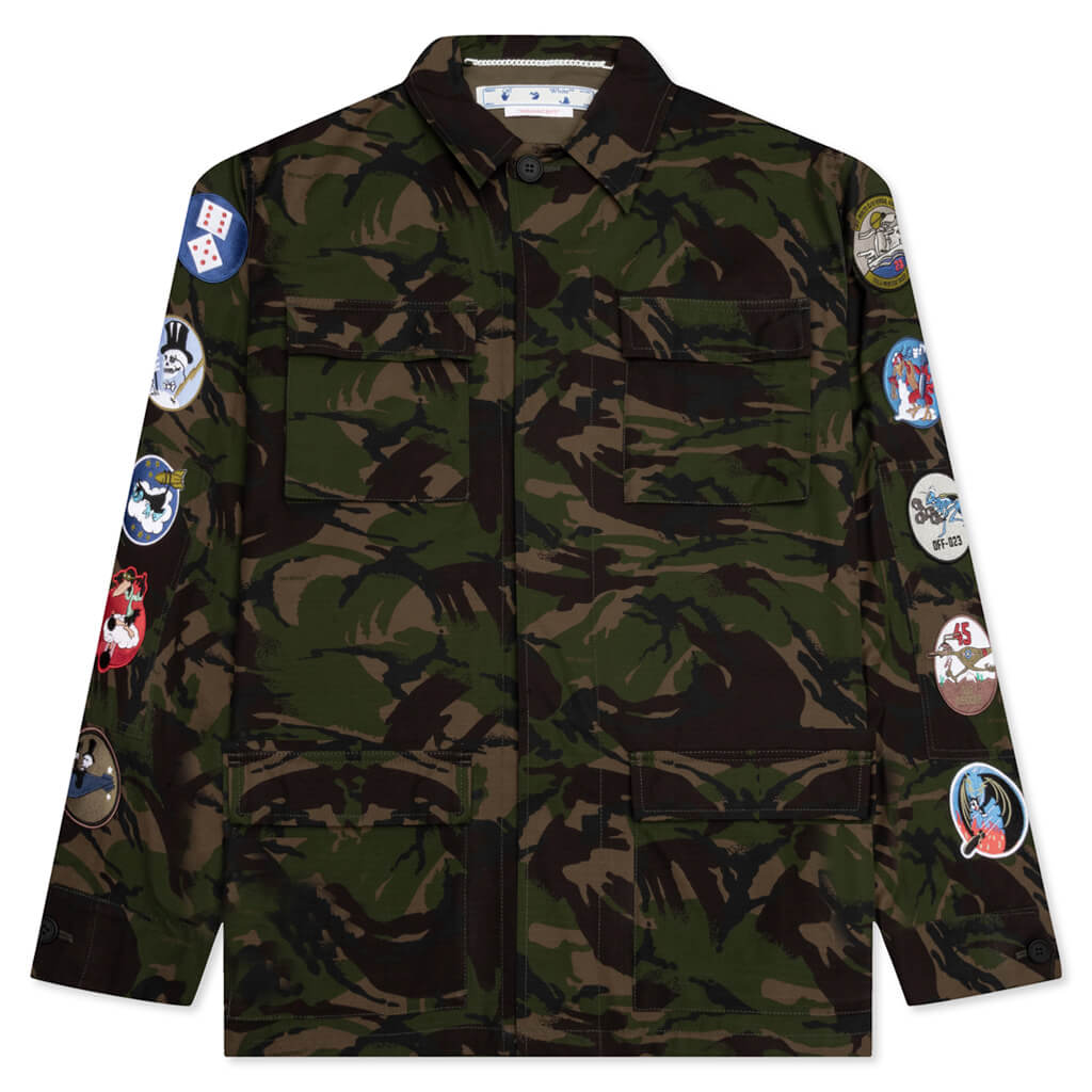 brysomme designer Forladt Camo Patch Field Jacket - Army Green – Feature