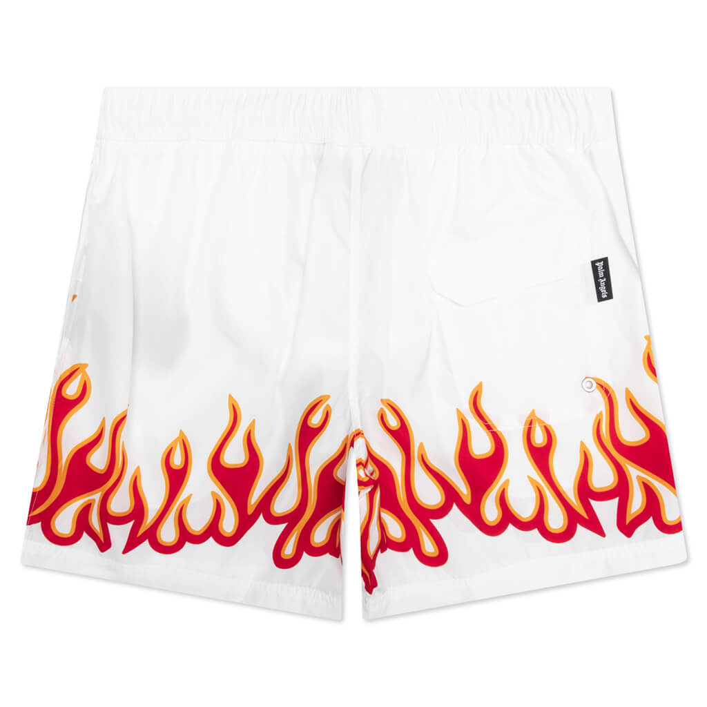 Burning Flames Print Swimshort - White/Red