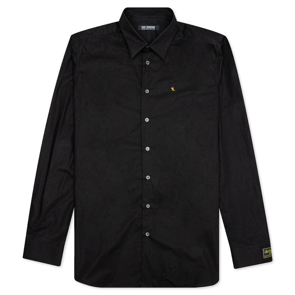 raf simons dress shirt RAF SIMONS Short Sleeve Business Shirt With Artist Date Black