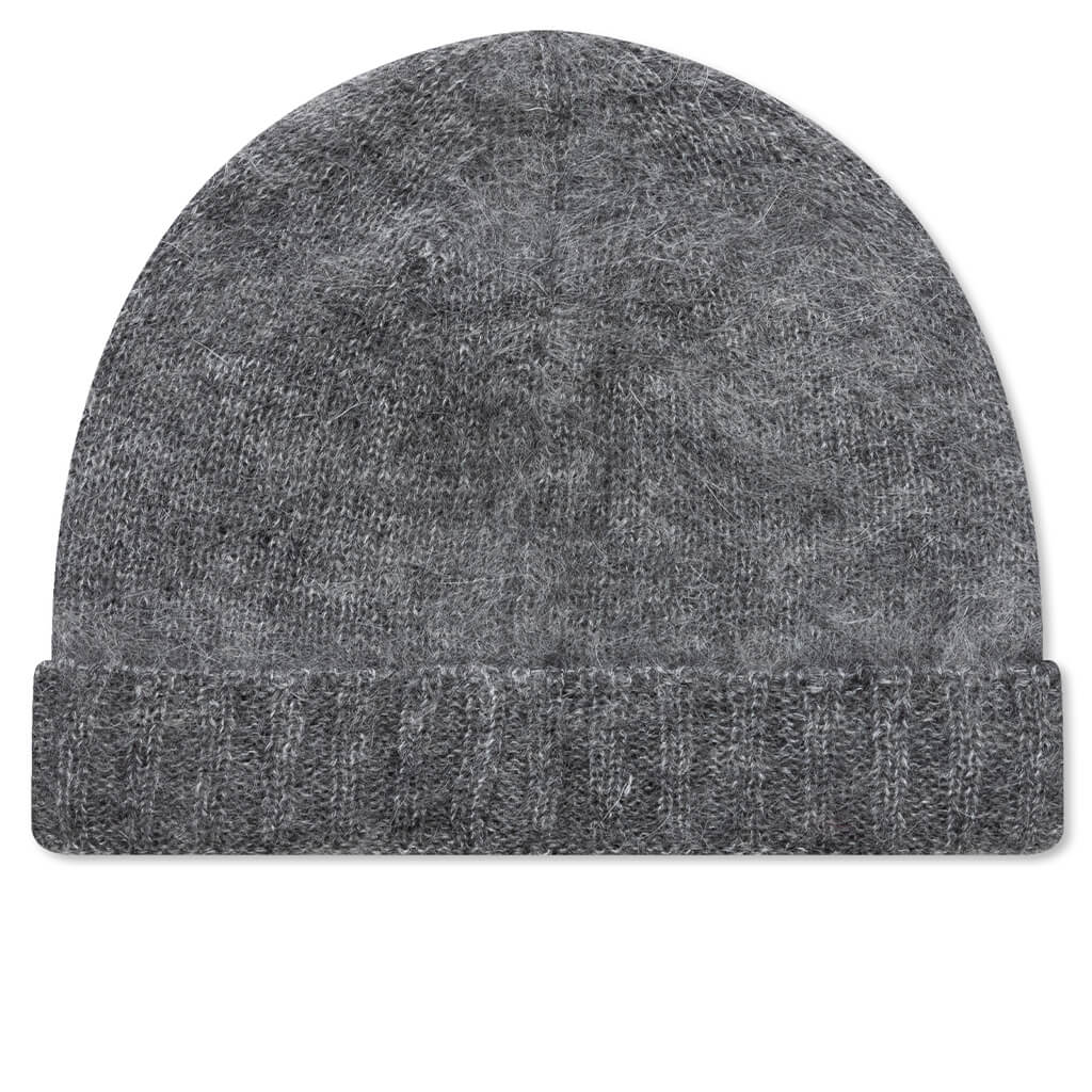 Knit Beanie With Woven Label - Grey