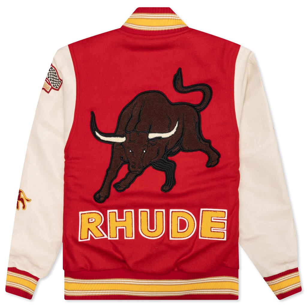 Rhude Bull Market Varsity Jacket - Red