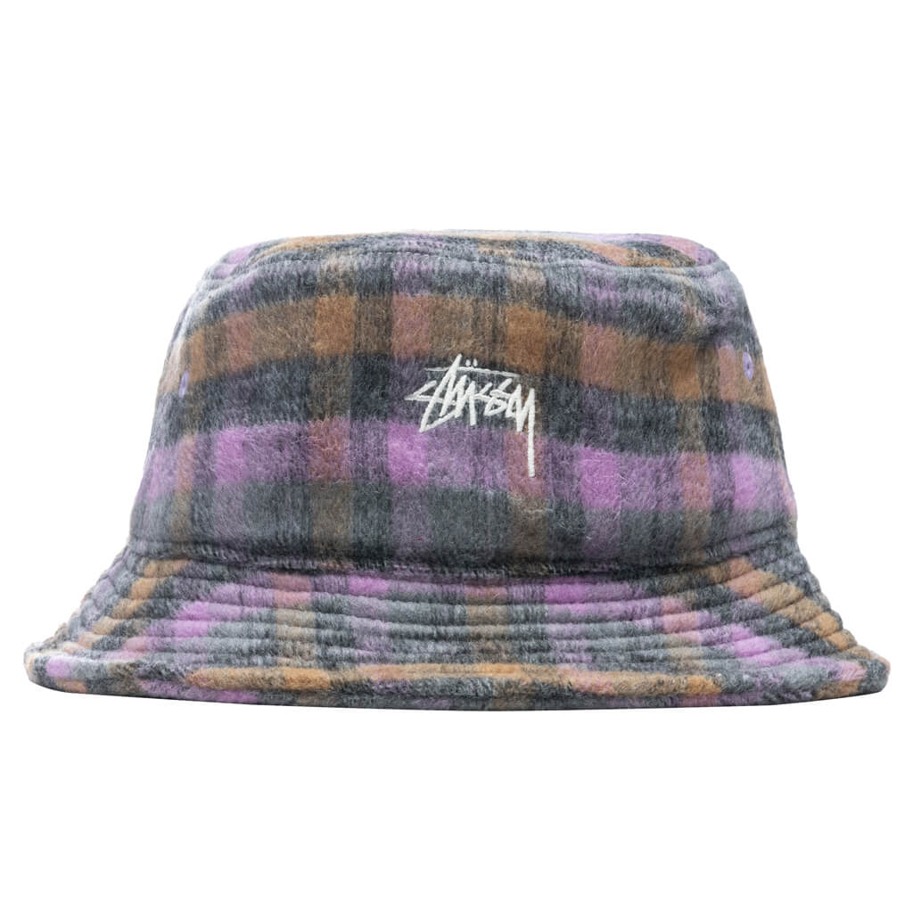 Brushed Plaid Bucket Hat Purple – Feature