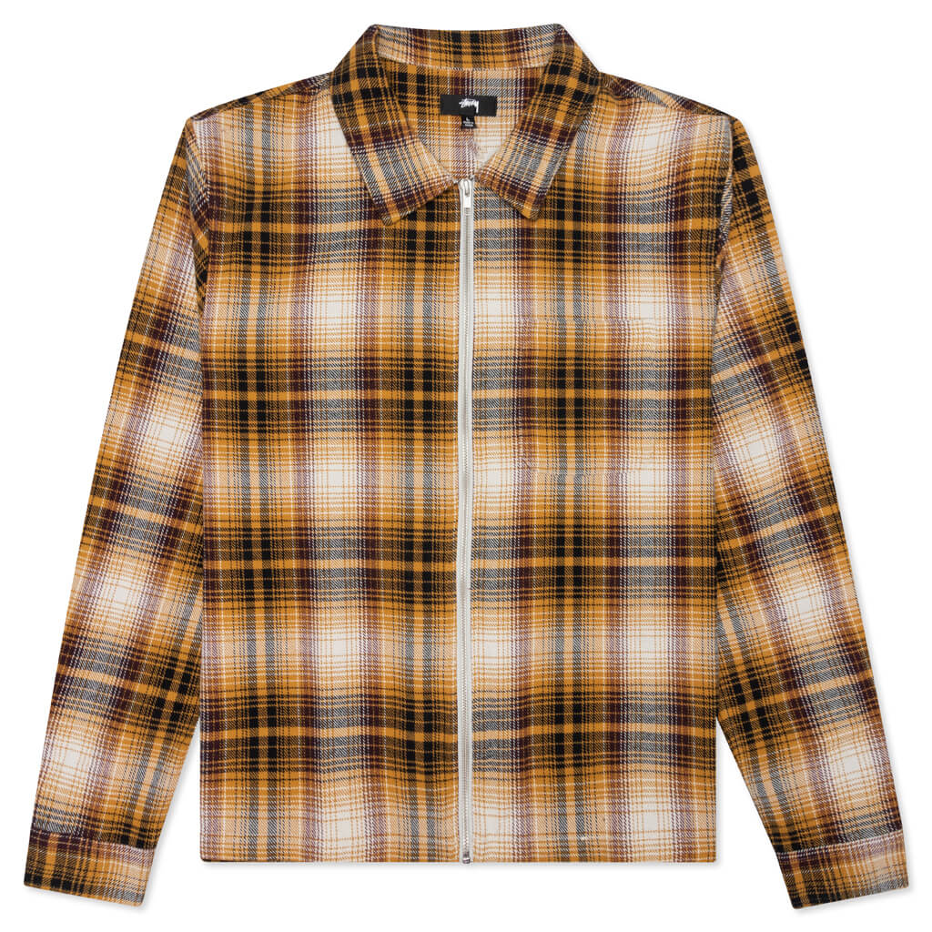 Shadow Plaid Zip L/S Shirt - Mustard