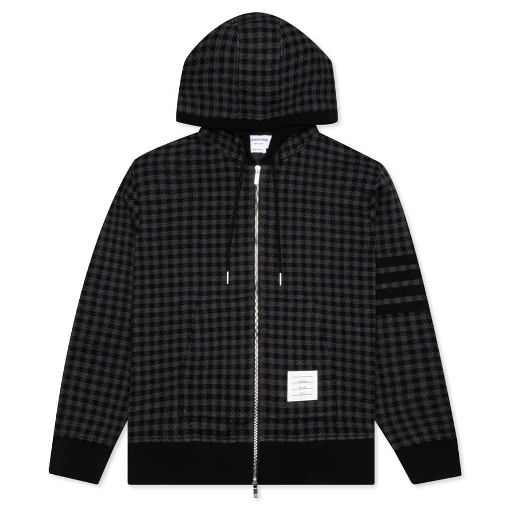 Cotton Gunclub Check Jacquard 4 Bar Zip Hoodie Black