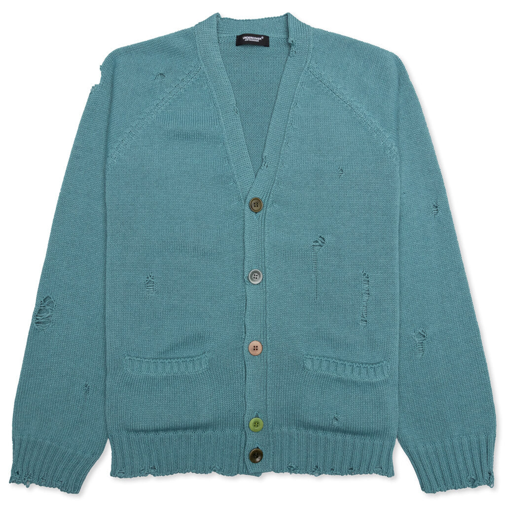 Grunge Knit Cardigan - Grey Green