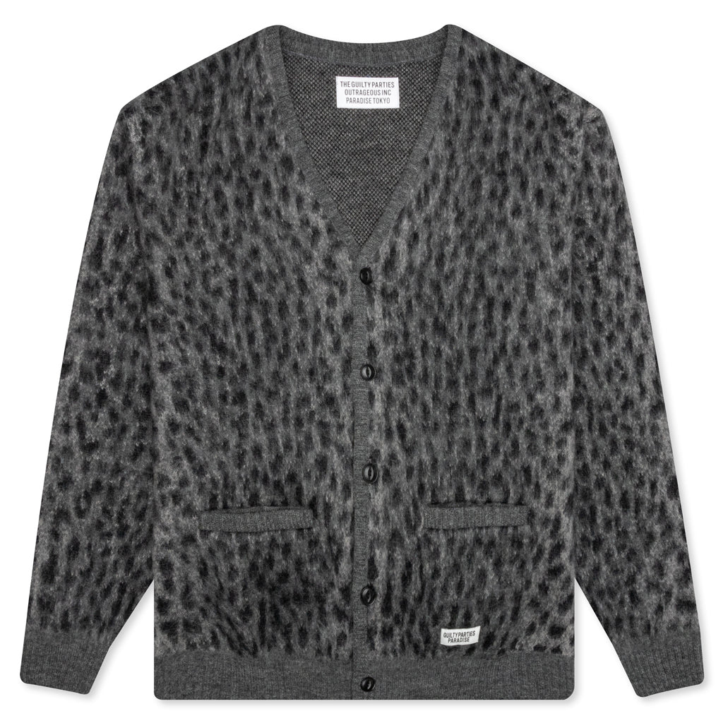 Leopard Mohair Cardigan - Grey