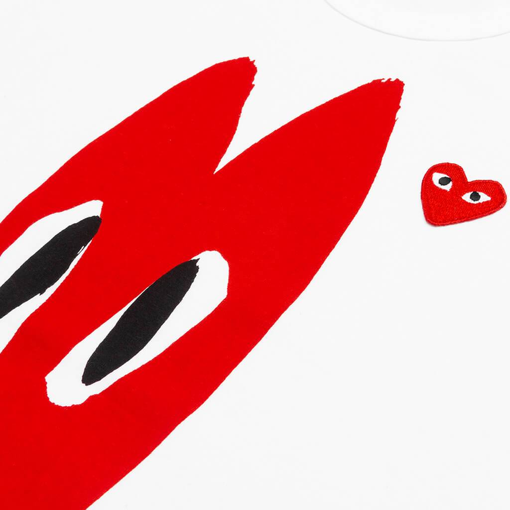 Women's Red Emblem Long Heart T-Shirt - White – Feature