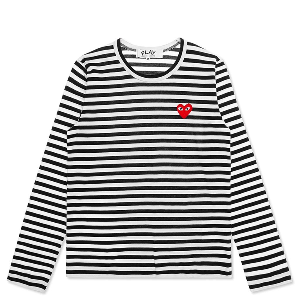 Women's Striped Big Heart Long Sleeve T-Shirt - Black/White