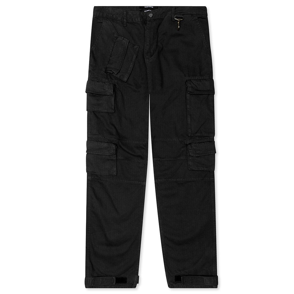 Herringbone Cotton Cargo Pants Black Feature