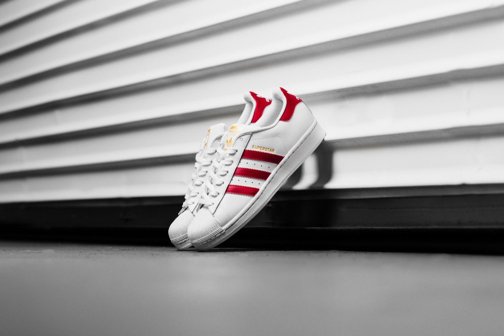 Adidas Originals Superstar in White/Scarlet Available Now