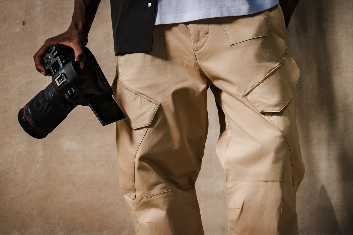 On the Go with Nigel in Our Nagle Utility Cargo Pants