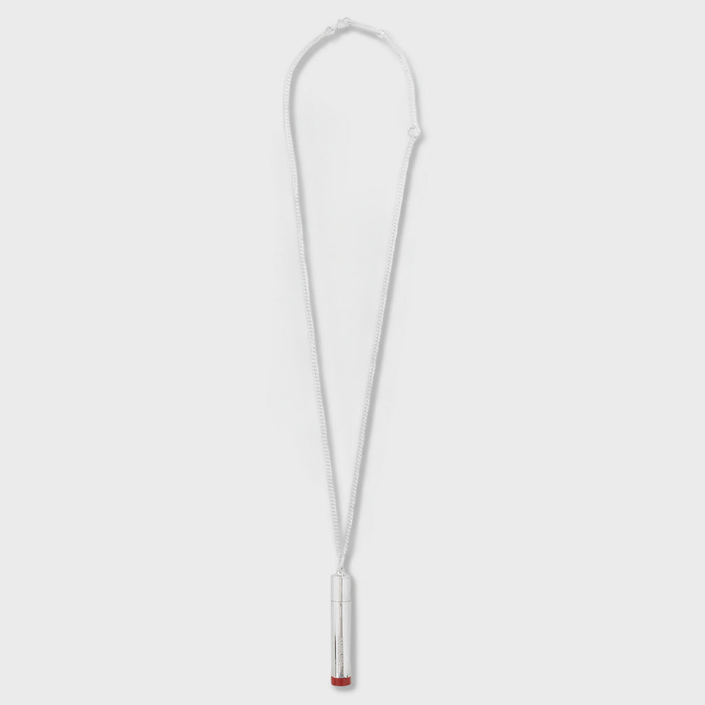 Pill Case Necklace Stone - Silver/Red