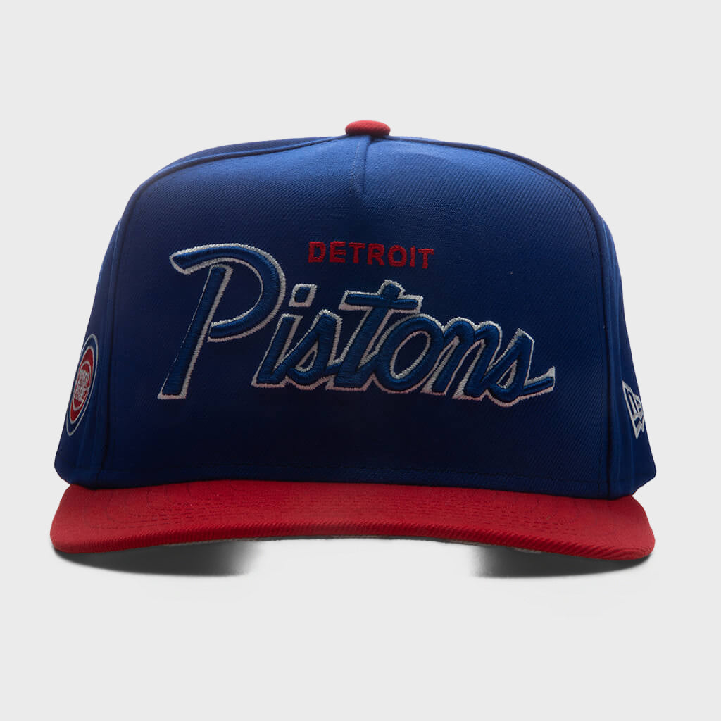 9FIFTY A-Frame Curved Hardwood Classics Script Snapback - Detroit Pistons