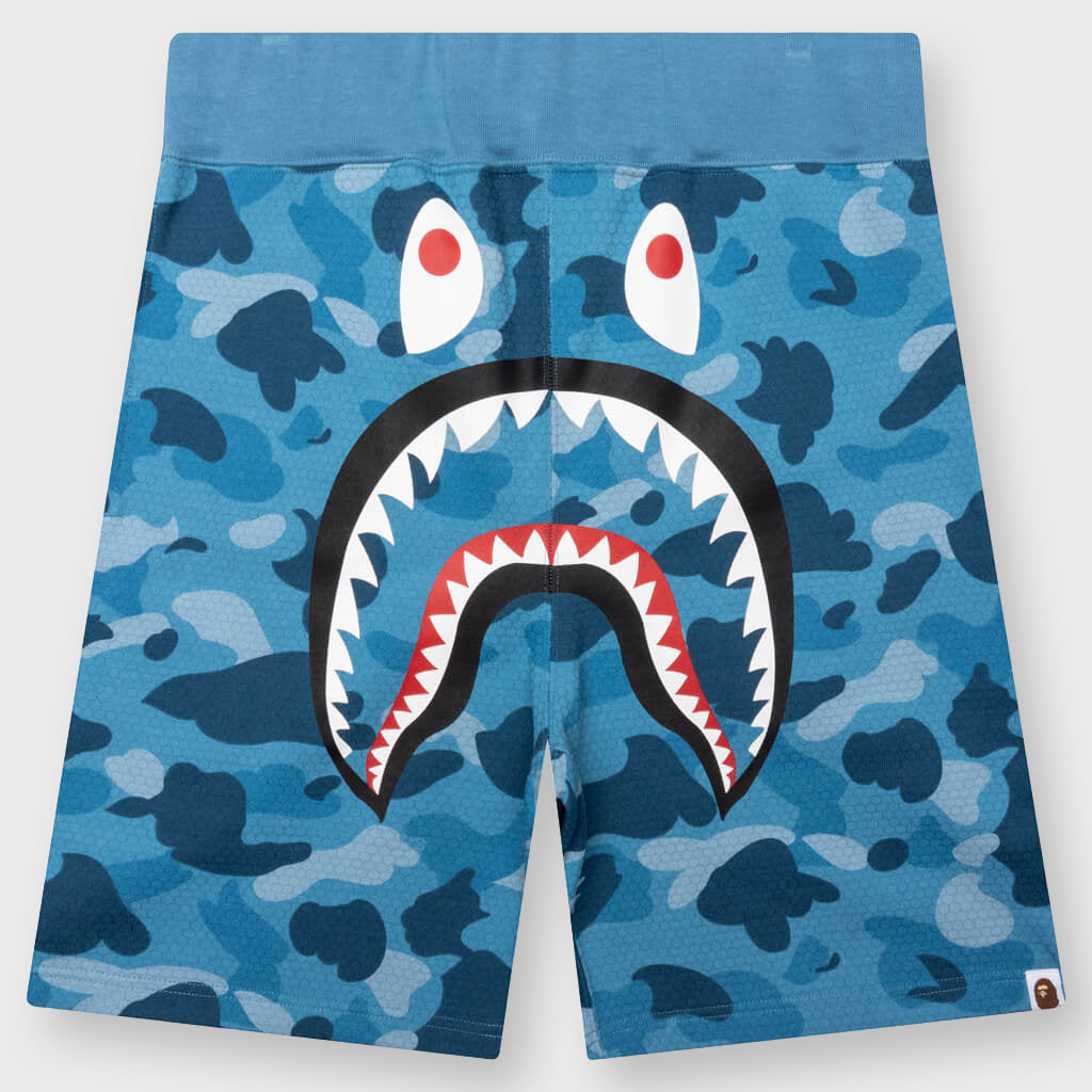 パンツ A BATHING APE Shark Shorts Blue Camo S Honeycomb Camo Shark Sweat Shorts - Blue – Feature